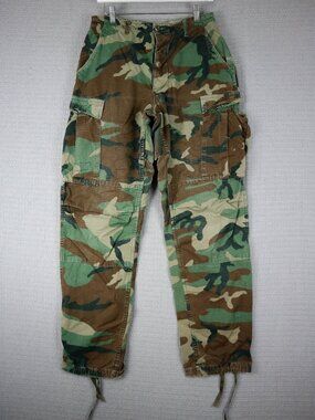 Vintage US Military BDU Woodland Cargo Pants 1980s 90s 30W  Distressed As Is